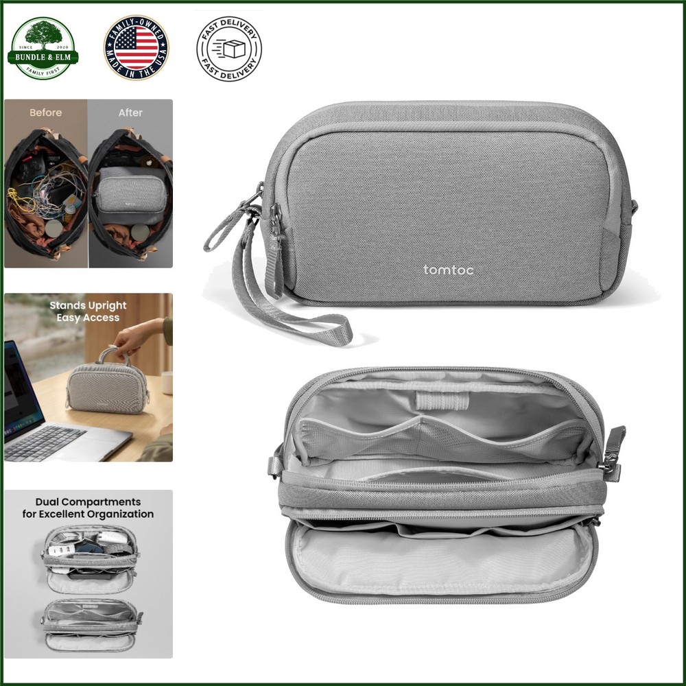 Medium Tech Accessory Storage Bag with Two Compartments for Travel Essentials