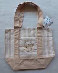 One (1) Trader Joe&rsquo;s Striped Mini Canvas Tote Bag – Light Brown