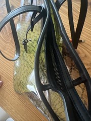 TUMI Tote Everyday Tote Translucent With Lime Green Interior Zips Great Conditio