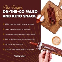 Paleovalley 100% Grass Fed Summer Sausage Beef Sticks – Gluten Free Beef Snack
