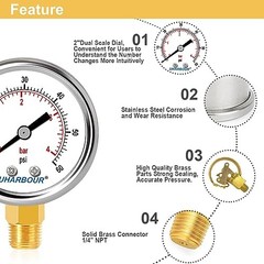 Lead-Free Water Pressure Gauge 60 Psi 2&Prime; Dial, Stainless Steel 60PSI Lead Free