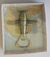 Brass Bottle Cap Opener Bomber Plane And Gold Airplane & Palm Tree 3×3 Inch