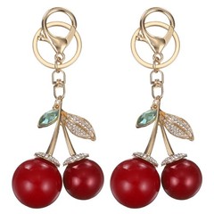 2 Piece Cherry Wrench with Crystals, Ring and Gold-Red Clip for Women Bag