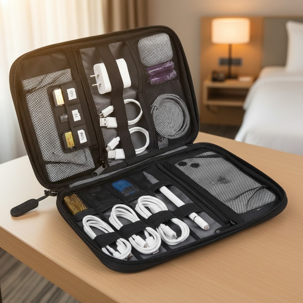 Electronics Travel Organizer Nylon Bag for Cables Power Banks Phone SD Cards