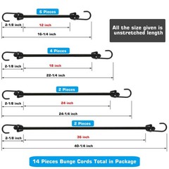 Joneaz 12 inch, 18 24 36 1/4 Black-14pk-1/4in Cord