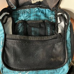LL BEAN Hanging Travel Toiletry Bag Blue Hawaiian Flower Hisbicus Floral