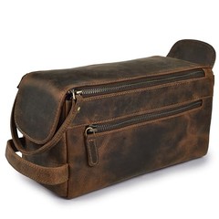 Genuine Leather Travel Toiletry Bag – Water-Resistant Dopp Kit, Rustic Brown
