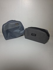 TUMI for Delta Small Personal Toiletries Travel Bag Zip Up Gray & Black Bundle