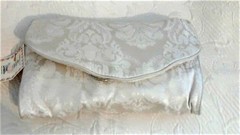 Embossed Fabric Tri Fold Travel Case Large 3 Compart Vinyl Inside Zip NEW Cream