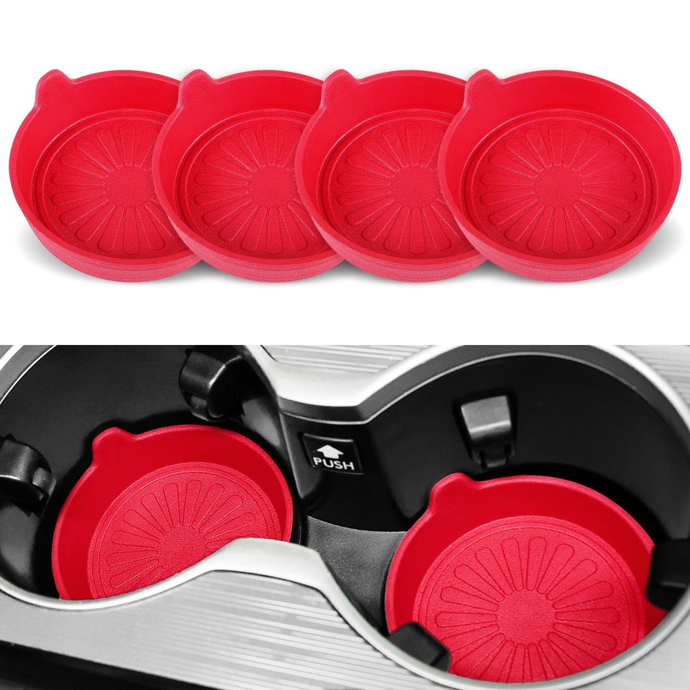SINGARO Car Cup Holder, 4-Pack Silicone Coasters, Universal Flower Red