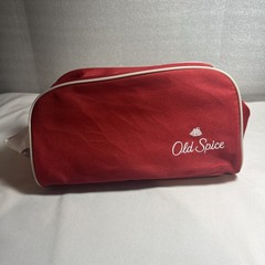 Vintage Old Spice Embroidered Zippered Toiletry Travel Shave Kit Bag Red White