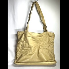 Vintage Leather Tote Bag Beige Roll Up Zip Case Packable Unbranded 18x 3.5 x 13”