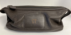 POTTERY BARN MENS BROWN LEATHER GRANT SHAVING TOILETRY BAG CASE « MONOGRAMMED CT »