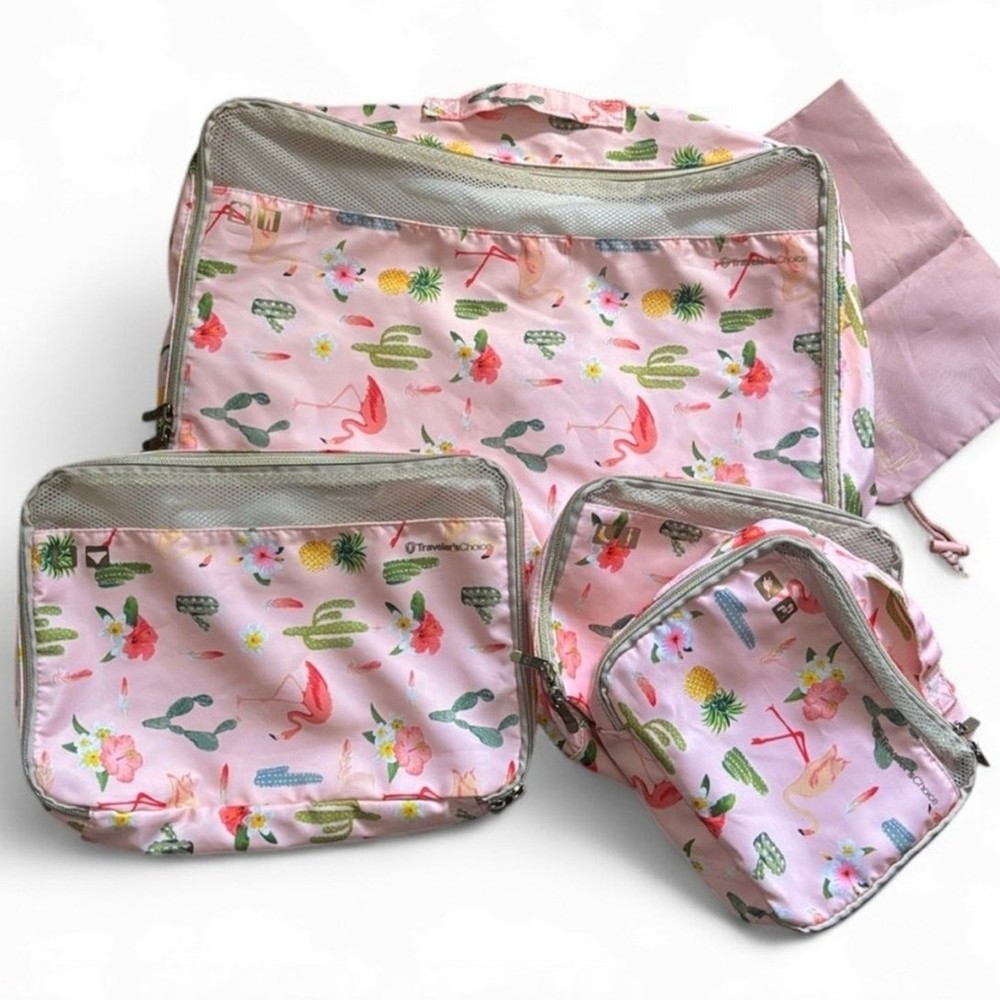 Traveler&rsquo;s Choice Pink Packing Cubes 4 Piece Set Travel Pouches Organizer