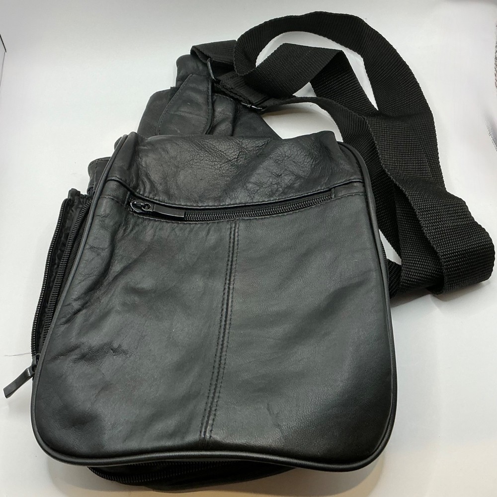 Crossbody Leather Bag Unisex Travel Black Organizational 10” x 8” Buxton