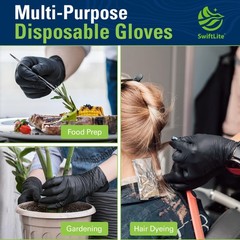 SWIFTLITE Black Nitrile Gloves, Food Safe Large, 03-black(large 100)