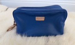 Moscardini Firenze Italian Blue Pebbled Leather Travel Toiletry Case Zip Close