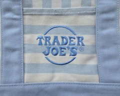 Four (4) Trader Joe&rsquo;s Striped Mini Canvas Tote Bag – Light Brown, Pink, Green