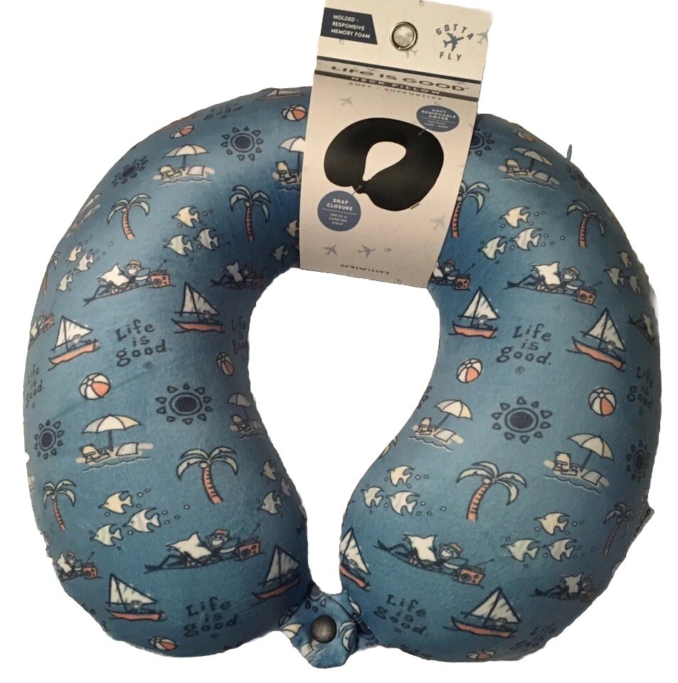 LIFE IS GOOD OUTDOOR SUMMER SCENES DESIGNS TRAVEL NECK PILLOW Memory Foam NWT