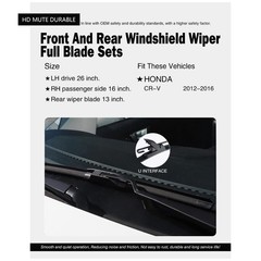 Replacement for Honda CRV 20122016 Silent Wipers Front and Rear Windshield Wi…