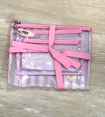 Victoria&rsquo;s Secret Set of 3 travel zip bags; clear/pink/gold; NWT (retail $45)