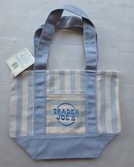 One (1) Trader Joe&rsquo;s Striped Mini Canvas Tote Bag – Light Blue
