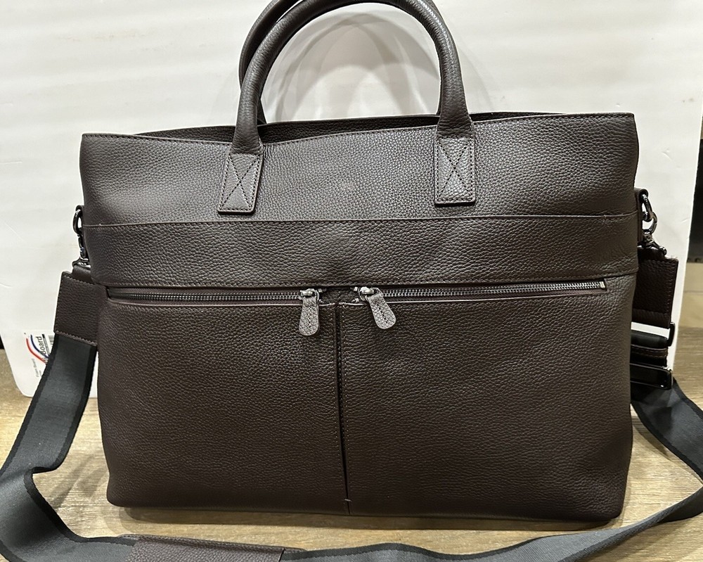 Mark & Graham Leather Briefcase Laptop Bag Chocolate mono READ DESCRIPTION
