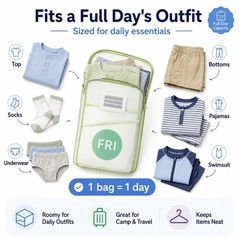 7-Pack Clear Packing Cubes, Day of Week Zip Bags w/ Handle Stickers