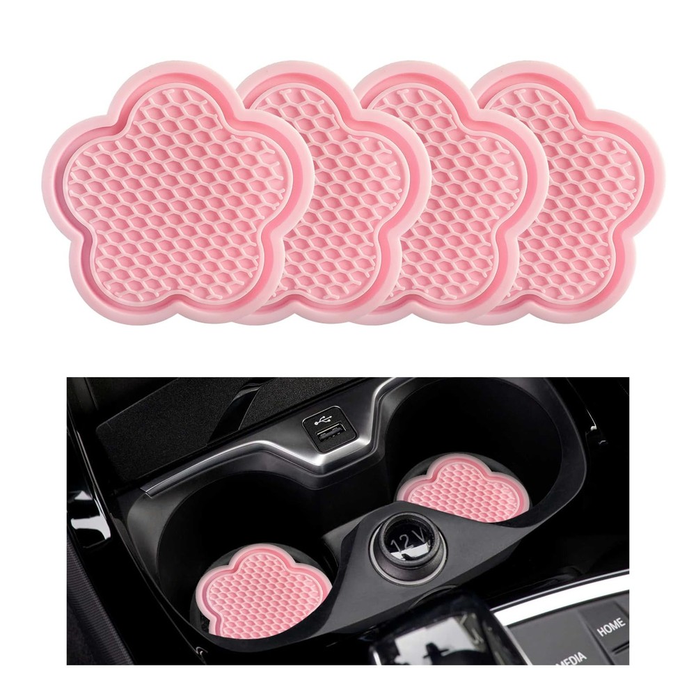 BWBWND 4 PCS Car Cup Coasters, 2.76 Inch Flower Shaped Auto Holder Pink