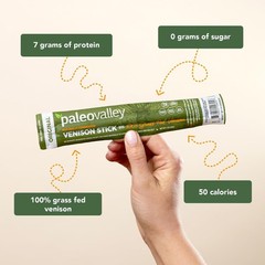 Paleovalley 100% Grass Fed Venison Sticks – 10 Pack – Keto-Friendly High Protein