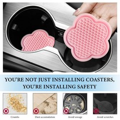 BWBWND 4 PCS Car Cup Coasters, 2.76 Inch Flower Shaped Auto Holder Pink