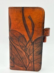 LEAF LEATHER Embossed LTHR Notepad Holder Pen Brown Print Accessories Travel Set