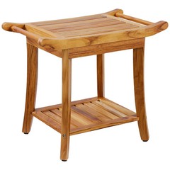Teak Shower Bench, 22 x 14.4 x 18.5 in, Waterproof Wood Shower Stool with Storag