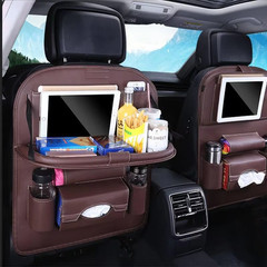 Leather Car Backseat Organizer with Foldable Table. (Black, Coffee, Beige)