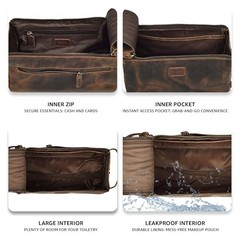 Genuine Leather Travel Toiletry Bag – Water-Resistant Dopp Kit, Rustic Brown