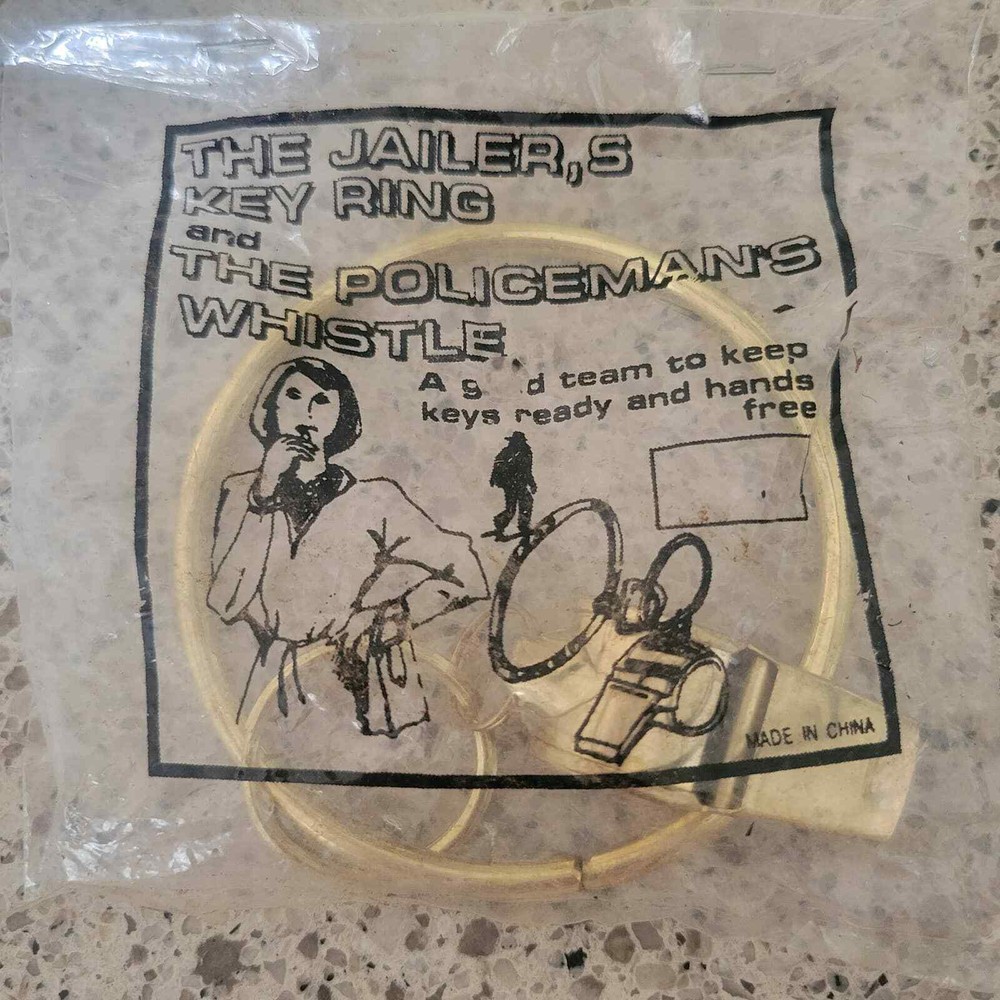 VTG The Jailer&rsquo;s Key Ring + The Policeman&rsquo;s Whistle Brass ORing NEW Flawed Bag