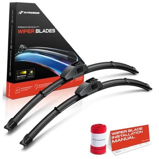 Pack of 2 Windshield Wiper Blades with Wear Indicator & Towel – Compatible