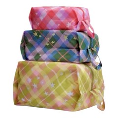 NEW! Baggu 3D ZIP SET in “Star Plaid” — 3 Expanding Bags, Washable Recyc. Nylon
