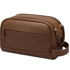 PU Leather Toiletry Bag for Men – Water Resistant Travel Bag for Brown