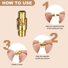 10pcs Leather Rope Terminal Beads 6mm Magnetized Hole, Gold