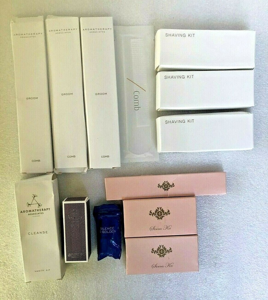 Lot of Hotel Amenities: Combs + Shave Sewing Kits + Vanity & Nail Care Shoe Mitt