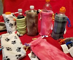 FLEECE Bottle Holder/Cozy Unique Hand-made GREEN/BLUE PLAID Design