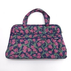 TOTES Travel Amenities Makeup Toiletry Bag Organizer Quilted Navy Pink Floral