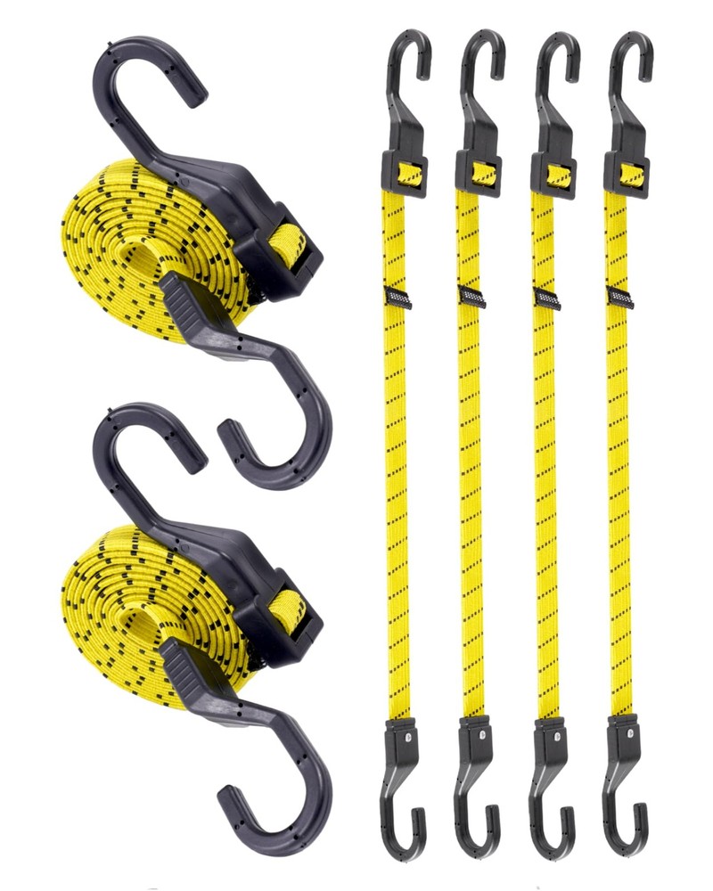 6 Pcs 48 Inch Flat Adjustable Bungee Cords with Hooks, 3X 48 Inch, Yellow