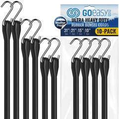 GOEASY0312 Rubber Bungee Cords with Hooks – Heavy 10”, 15”, 21”, 31”, Black