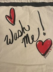 Brighton Canvas Drawstring Travel Laundry Bag WASH ME With Red Hearts 14” x 16”