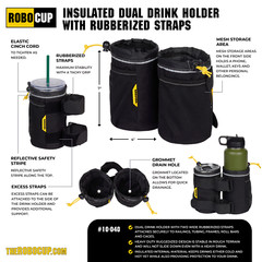 ROBOCUP DUAL DRINK HOLDER, RUBBERIZED STRAPS: ROLL CAGE, RAILINGS, STANDS, CARTS