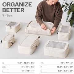 Compression Packing Cubes for Travel – Luggage Organizer Bags – 6-Pack Beige
