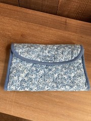 Blue Floral Quilted Foldover Pouch Clutch Toiletry Kit Organizer Cottagecore