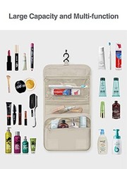 Hanging Toiletry Bag for Women with Hanging Hook, Water-resistant Light Beige